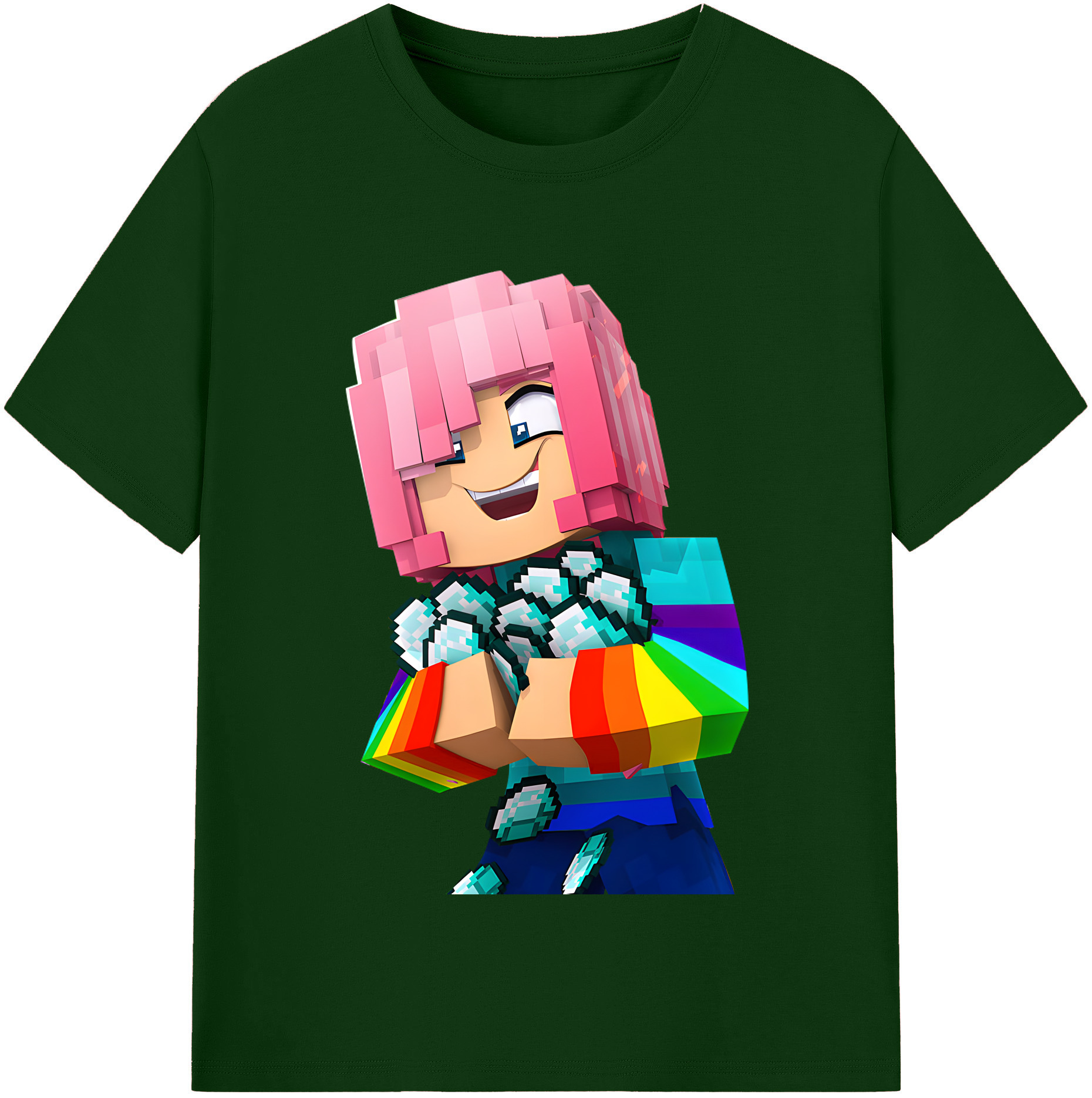 （画像用） マインクラフト ブロックの世界 Minecraft MC Block world 綿100％半袖Tシャツ（フロントプリント）